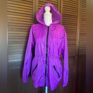 🌺3/$12 SACK-IT JACKET HOODED WINDBREAKER FULL ZIP PURPLE SIZE L/XL